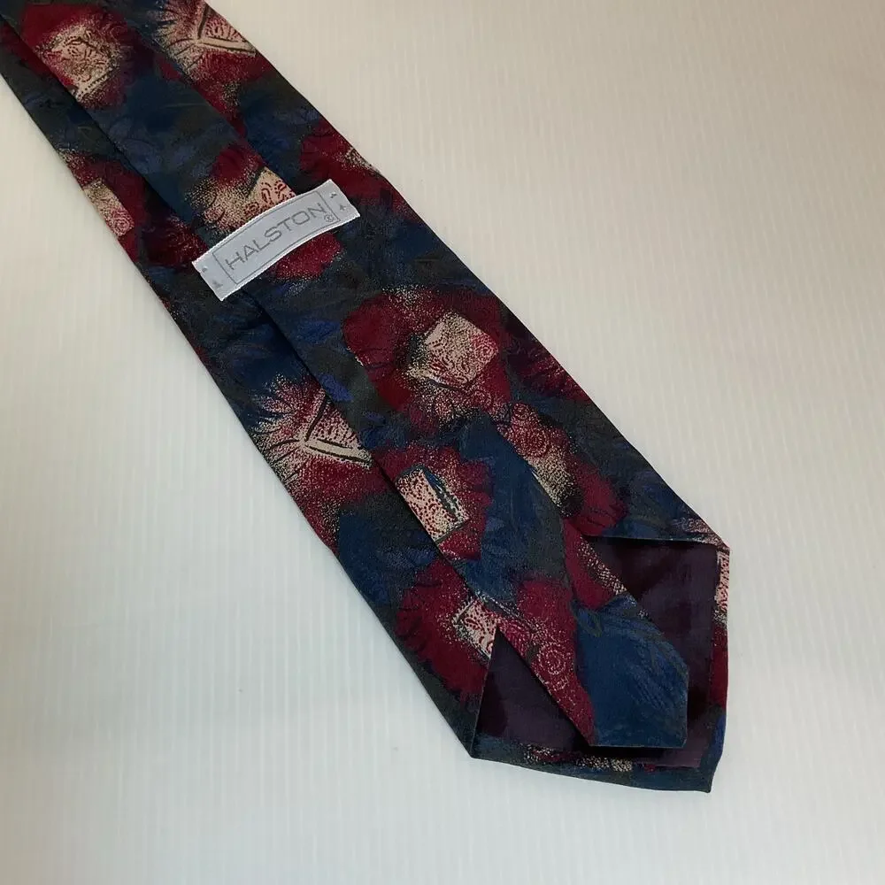Vintage Halston 100% Italian Silk Tie Abstract Geometric Retro Necktie NWT